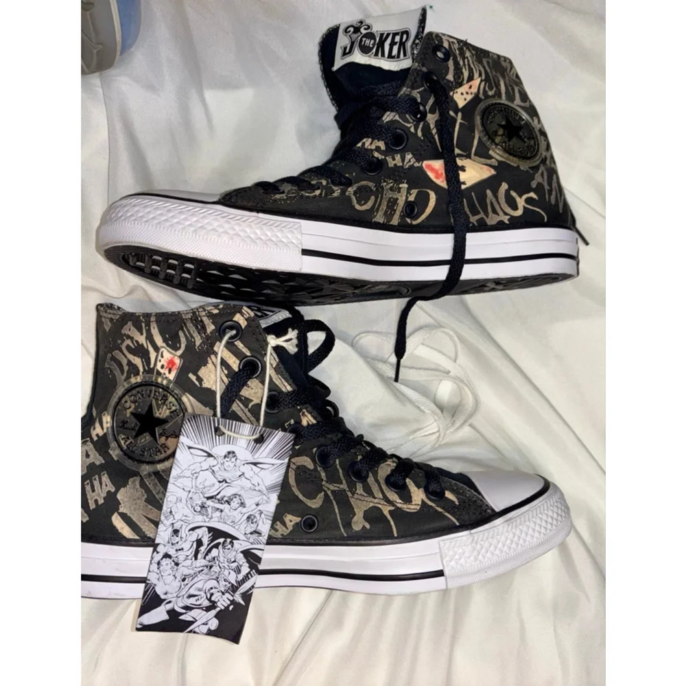 RARE New Converse X DC Joker Cosplay Grunge Graphic High Top Sneakers Womens 8.5 - Picture 7 of 14